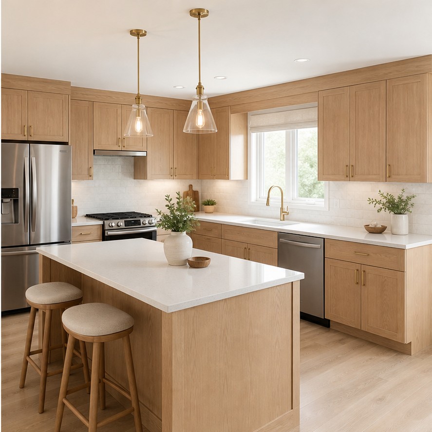 Warm modern kitchen after renovation